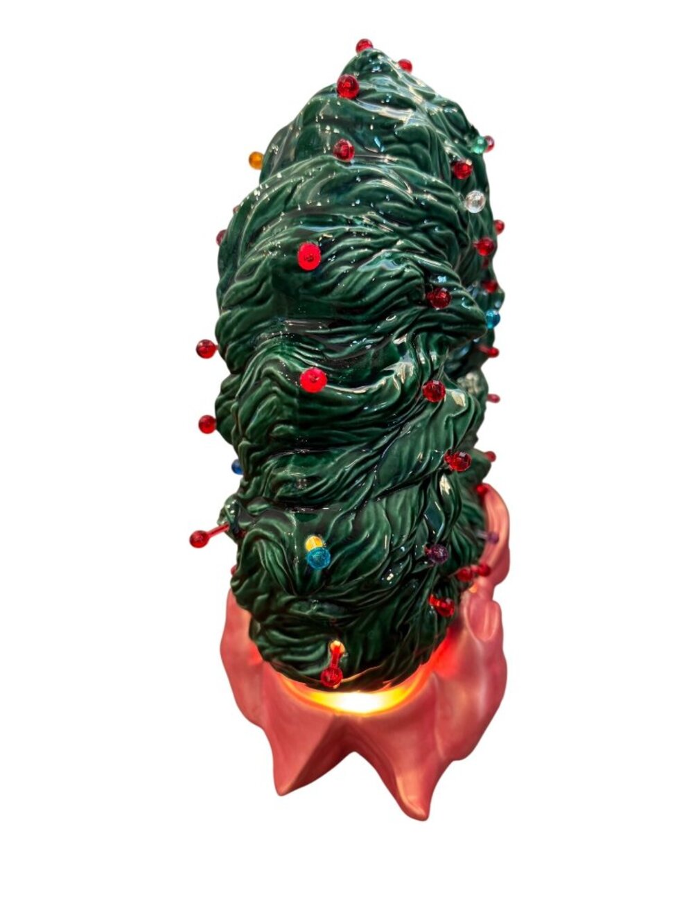 Vintage Ceramic Light-Up Christmas Wreath Decoration With Bow & Multicolor Bulbs - Picture 3 of 16